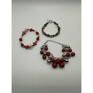 Lot Of 3 Red Beaded Fashion Bracelets